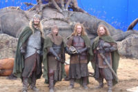 Alessio Cavatore, Michael and Alan Perry on the set of Lord of the Rings